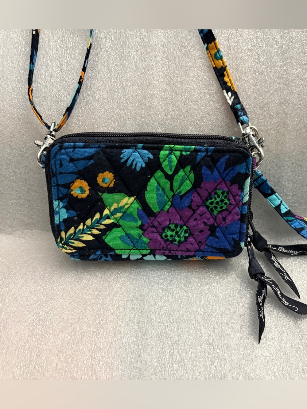 Vera Bradley Midnight Floral Quilted Crossbody Wallet / Phone Bag Convertible - Picture 2 of 10